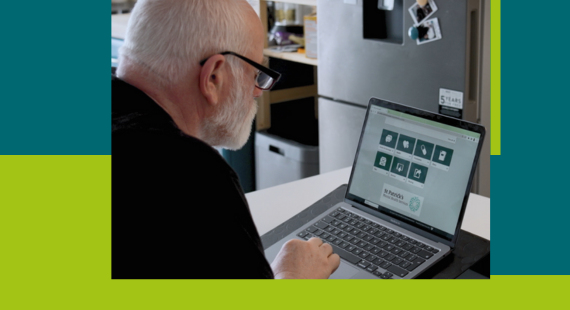 Photo of a man logged into and using Your Portal, the online service from St Patrick's Mental Health Services which enables service users to view and contribute to their mental health care plan.