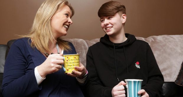 Kirsty Donohue and her son Dylan, who is transgender at home. Photograph: Laura Hutton - Photo courtesy of The Irish Times