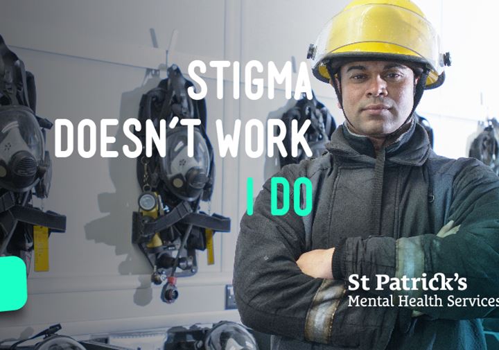 Twitter card for No Stigma campaign showing fireman saying "Stigma doesn't save, I do"
