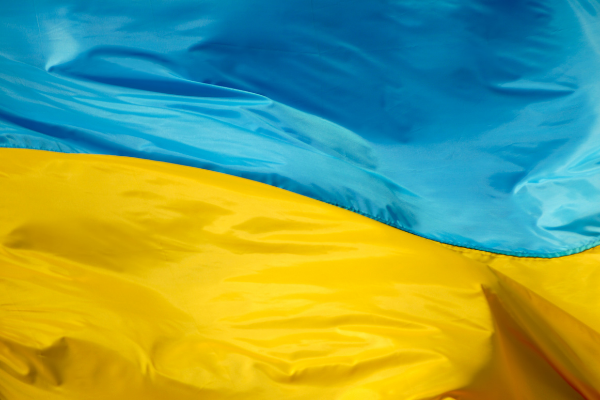Ukraine flag flying in the wind.