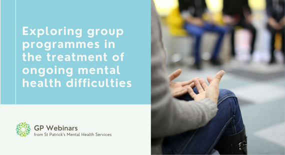 Exploring group programmes in treating mental health: a group of people sit in a circle talking together.