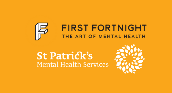 Logos for the First Fortnight mental health arts festival and St Patrick's Mental Health Services