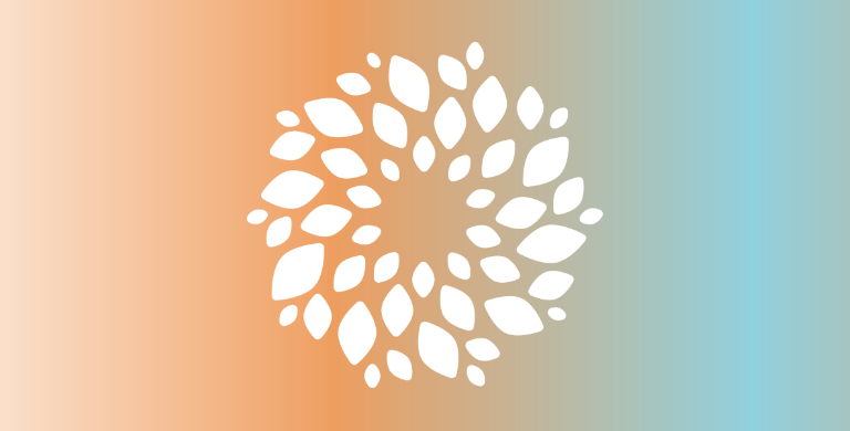 The leaf pattern of the St Patrick's Mental Health Services logo seen against a coloured background in a blend of light blue and orange colours.